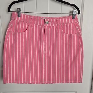 Victor Glemaud Pink White Mini Denim Skirt Size 10 Preppy Barbiecore